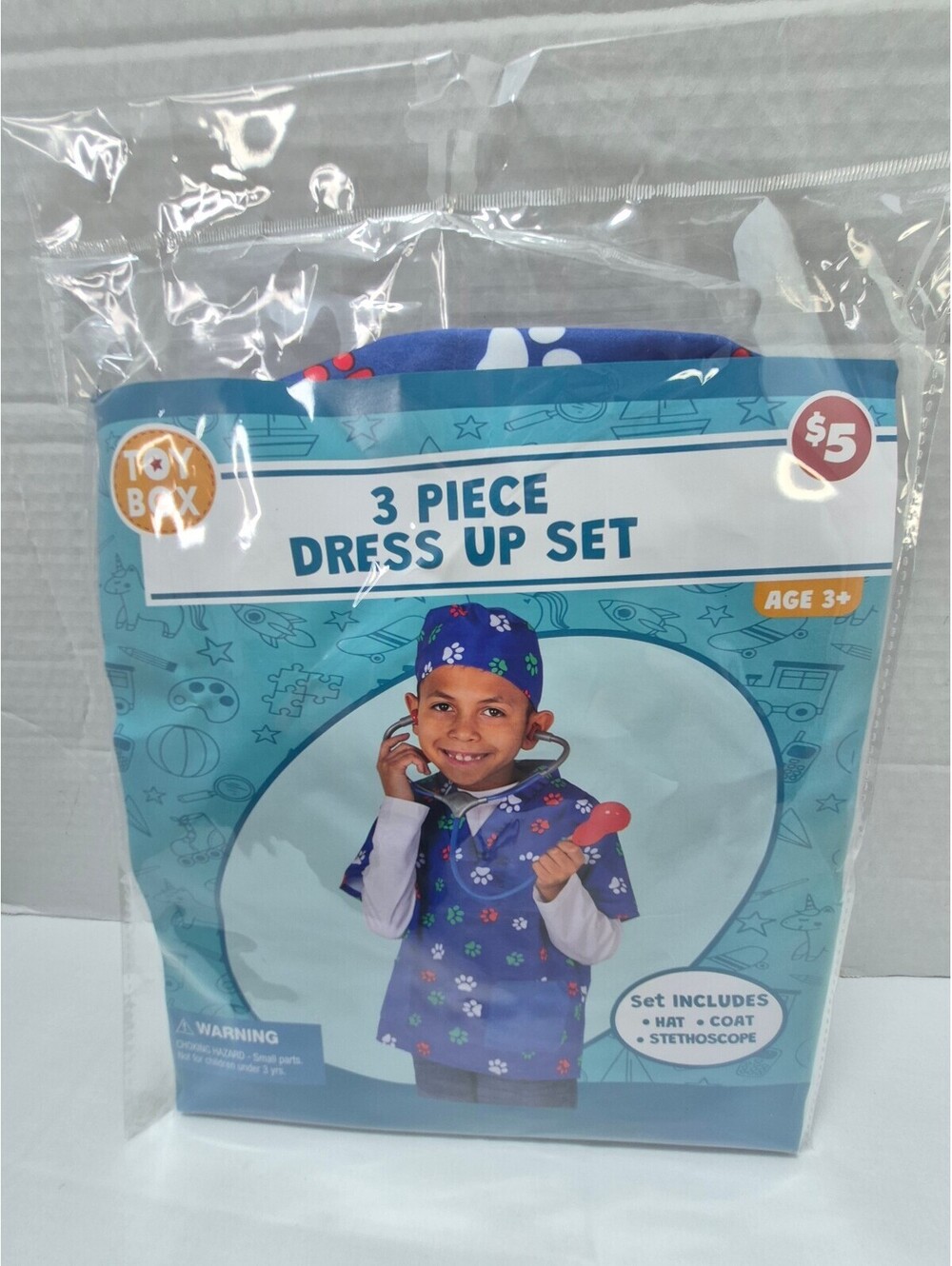 Toy Box 3 Piece Dress Up Set for Kids Age 3+ - Hat, Coat, and Stethoscope C2